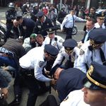 Police arrest protesters in Greenwich Village.